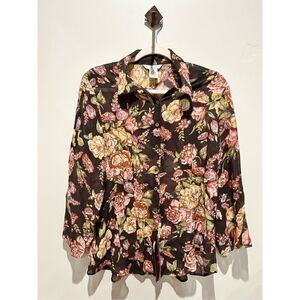 CAbi Silk Multicolor Floral Print Blouse